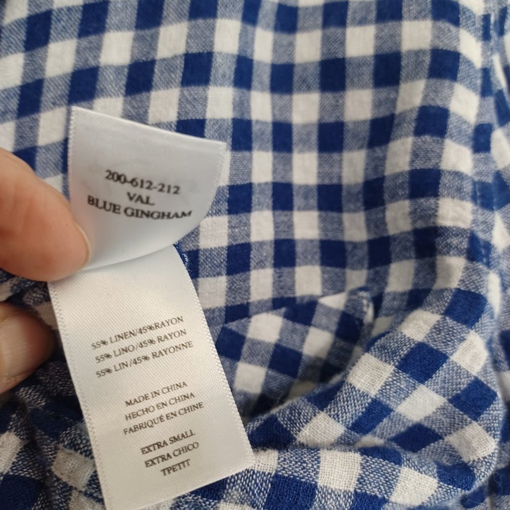 Rails Womens Blue White Gingham Tie Front Button Down Shirt XS Cropped Long Slv - Picture 9 of 12
